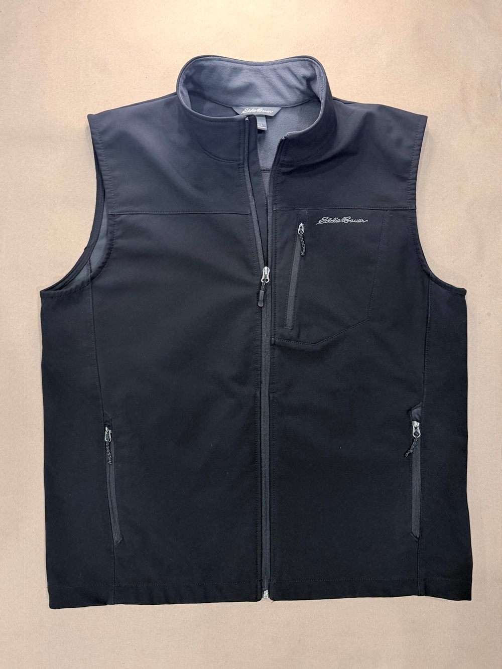 Eddie Bauer Stretch Soft Shell Vest – Men’s L Black Fleece‑Lined